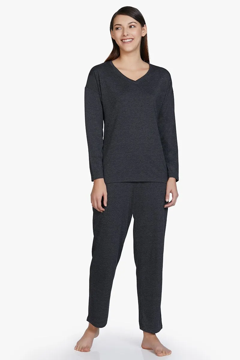 Cotton Blend Full Length Pyjama Bottom - Charcoal