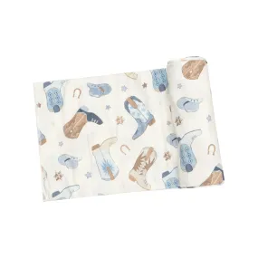 Cowboy Boots Blue Bamboo Swaddle Blanket