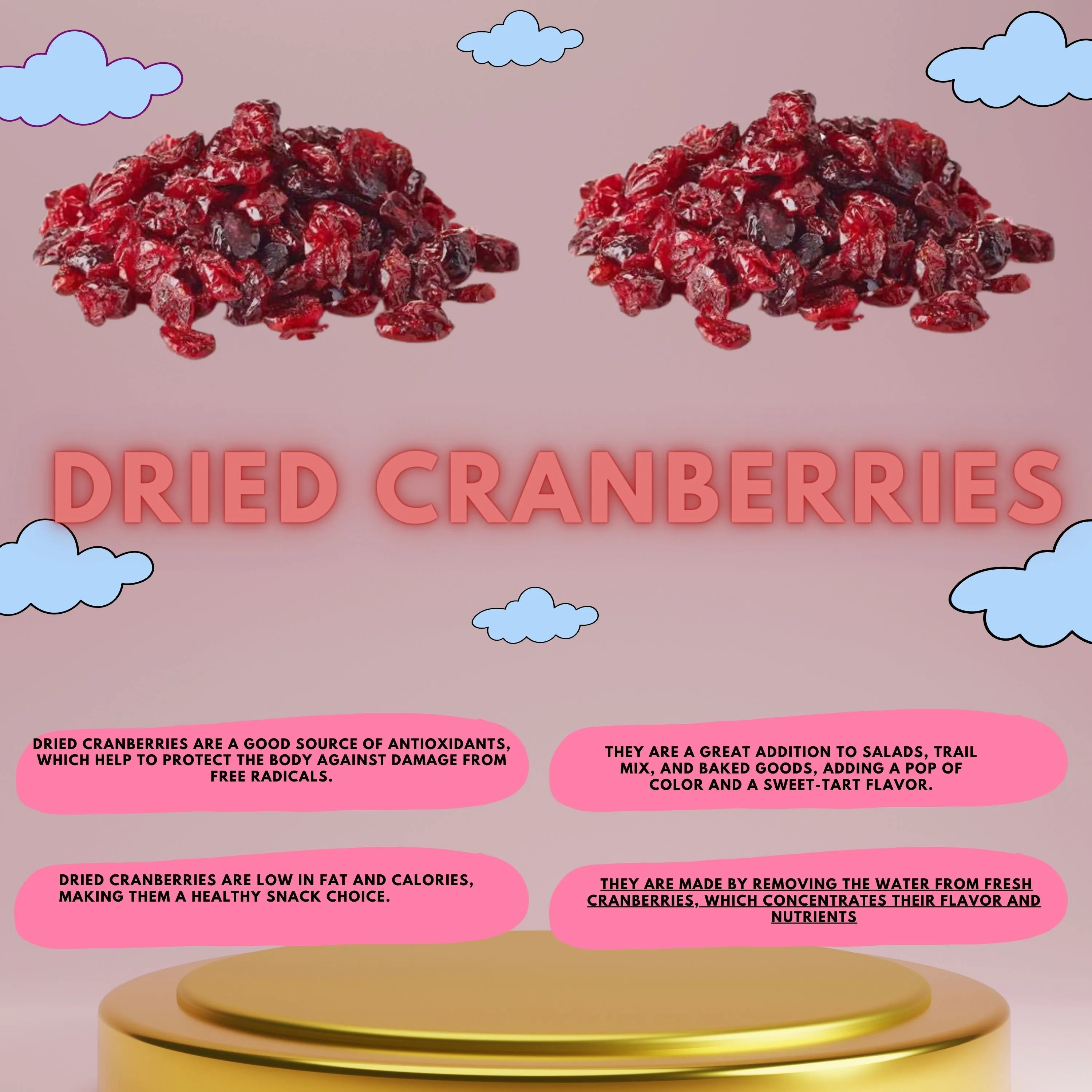 Cranberries Dried, Premium Pack 100g