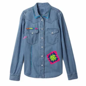 Denim Button Down Design Hand Embroider