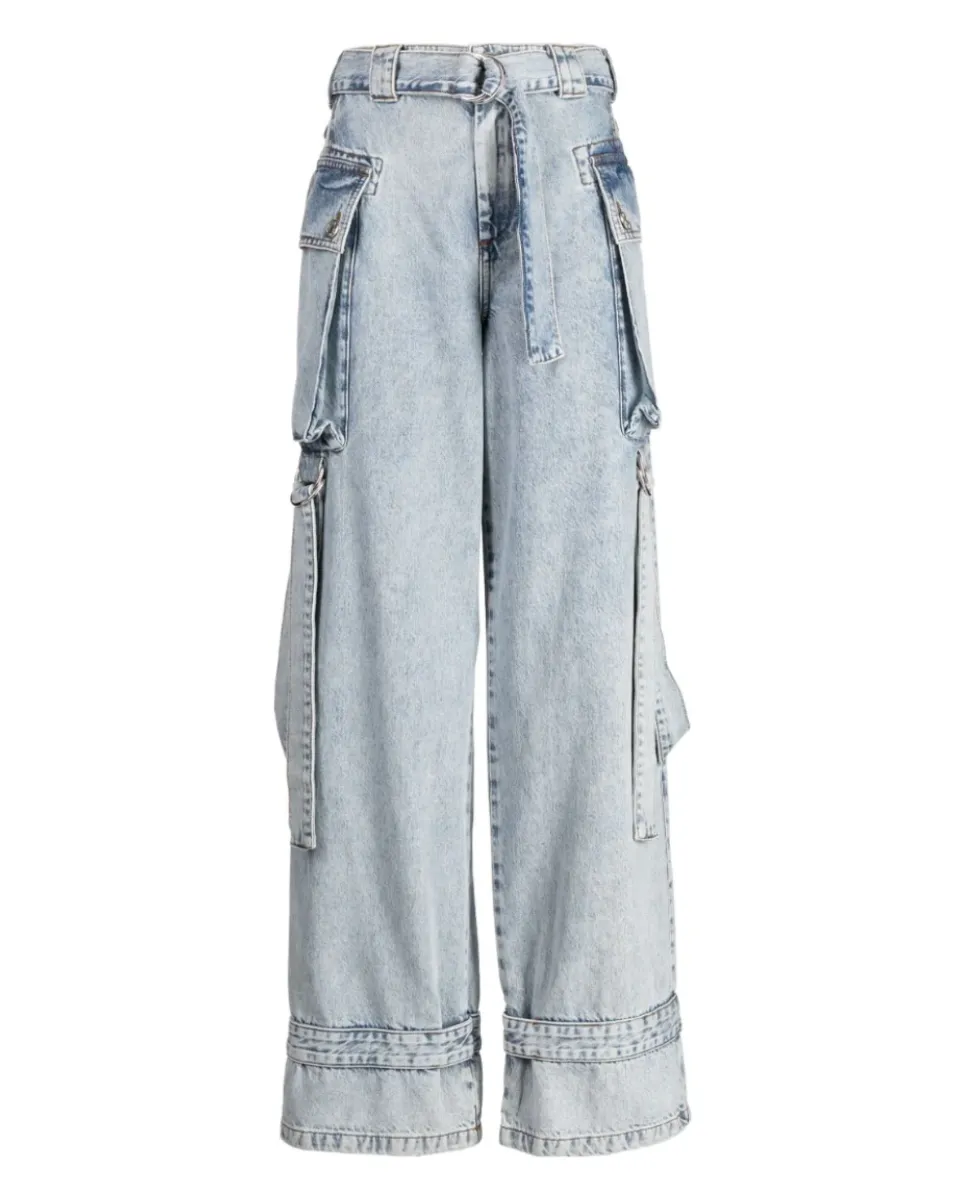 Denim Cargo Jeans Washed Denim