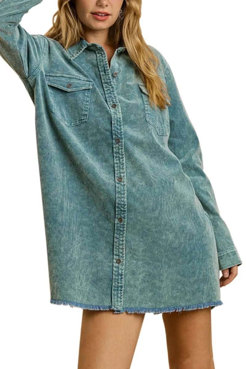 Denim Dress with Unfinished Hem