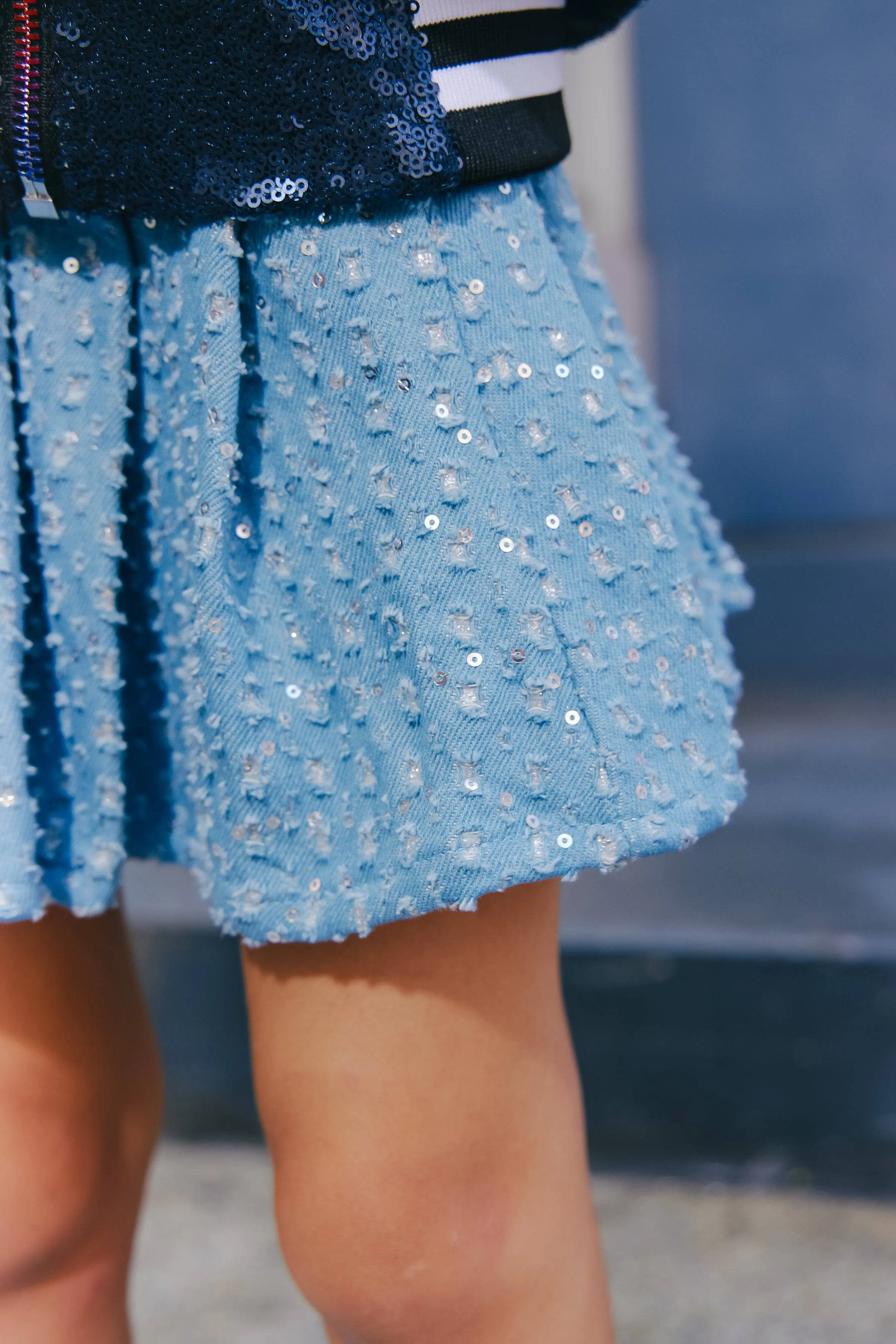 Denim Sparkle Pleated Skirt