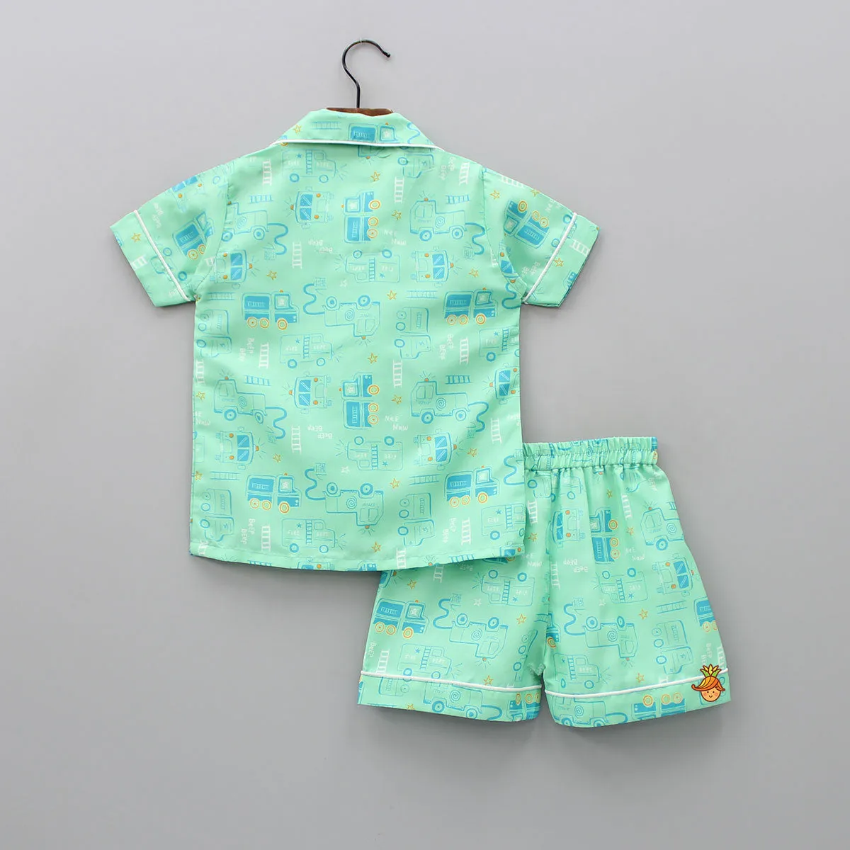 Dusty Green Car Printed Sleepwear