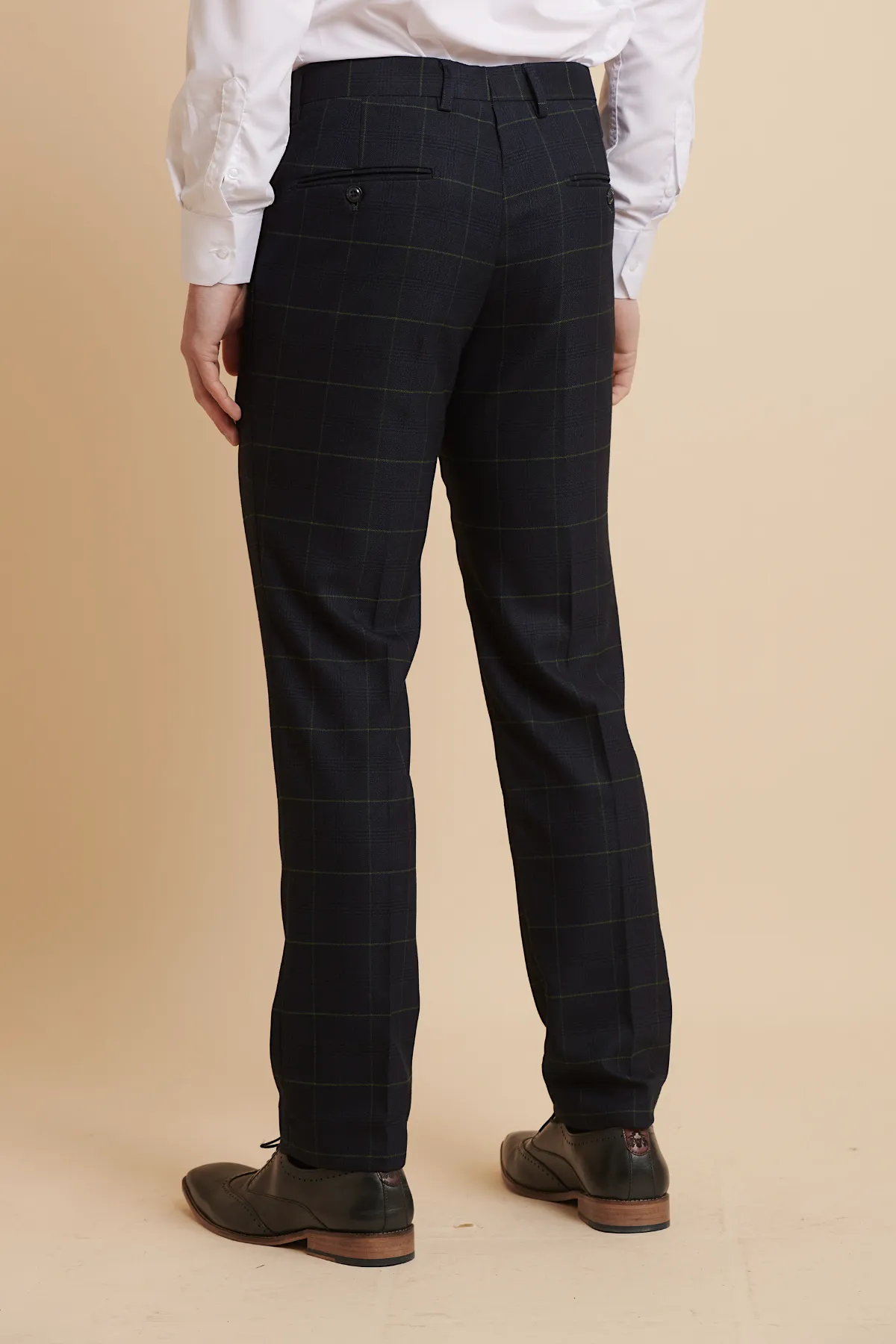 EDINSON - Navy Green Check Trousers