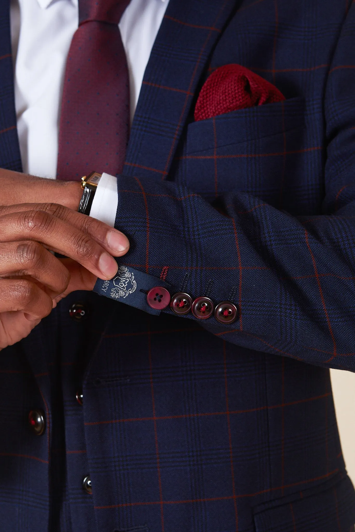 EDINSON - Navy Wine Check Two Piece Suit