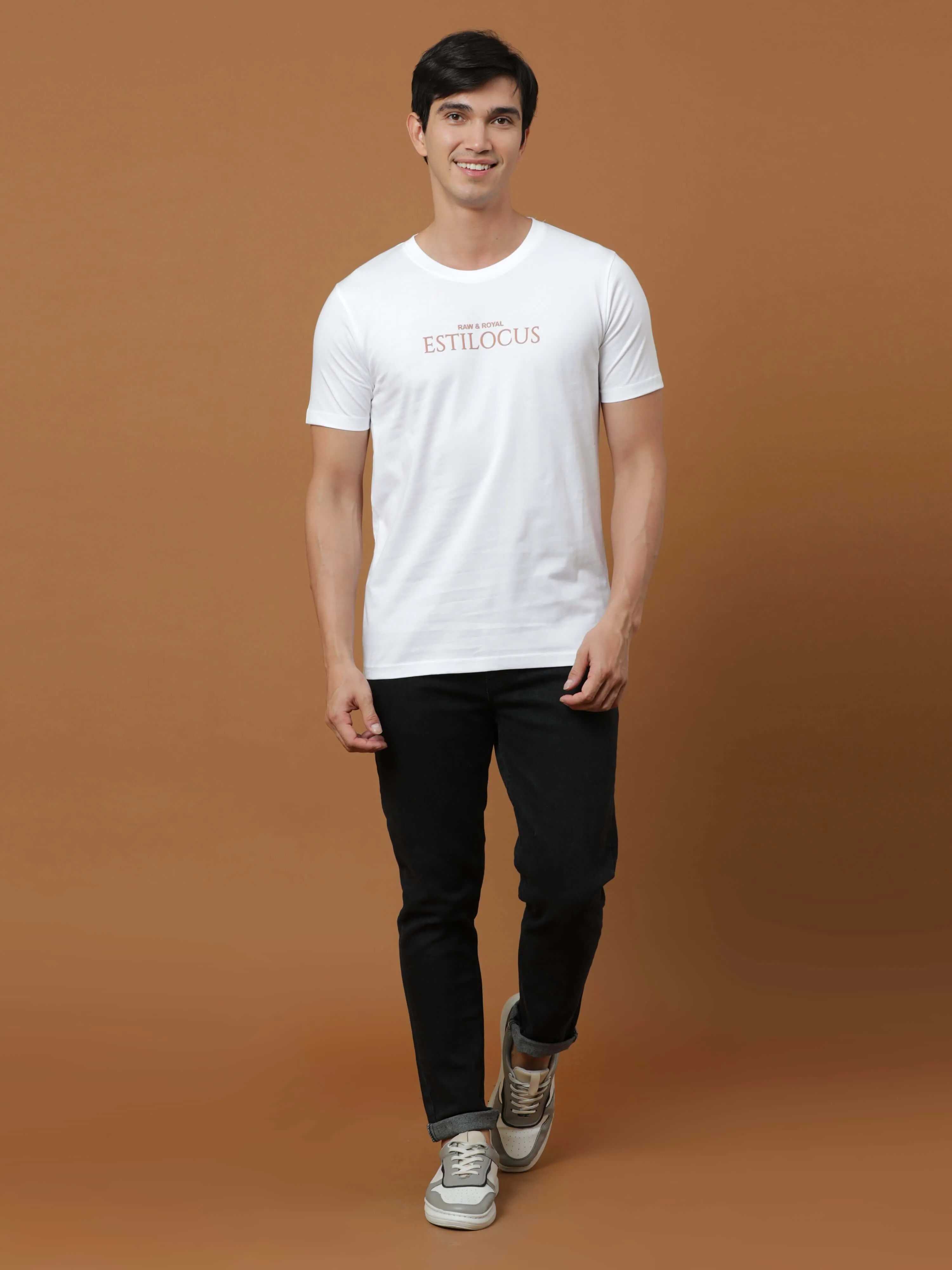 Estilocus White Printed T Shirt