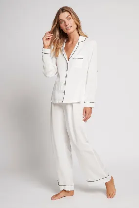 Eva Lounge Tencel™ Pyjama Set - White with Black Piping