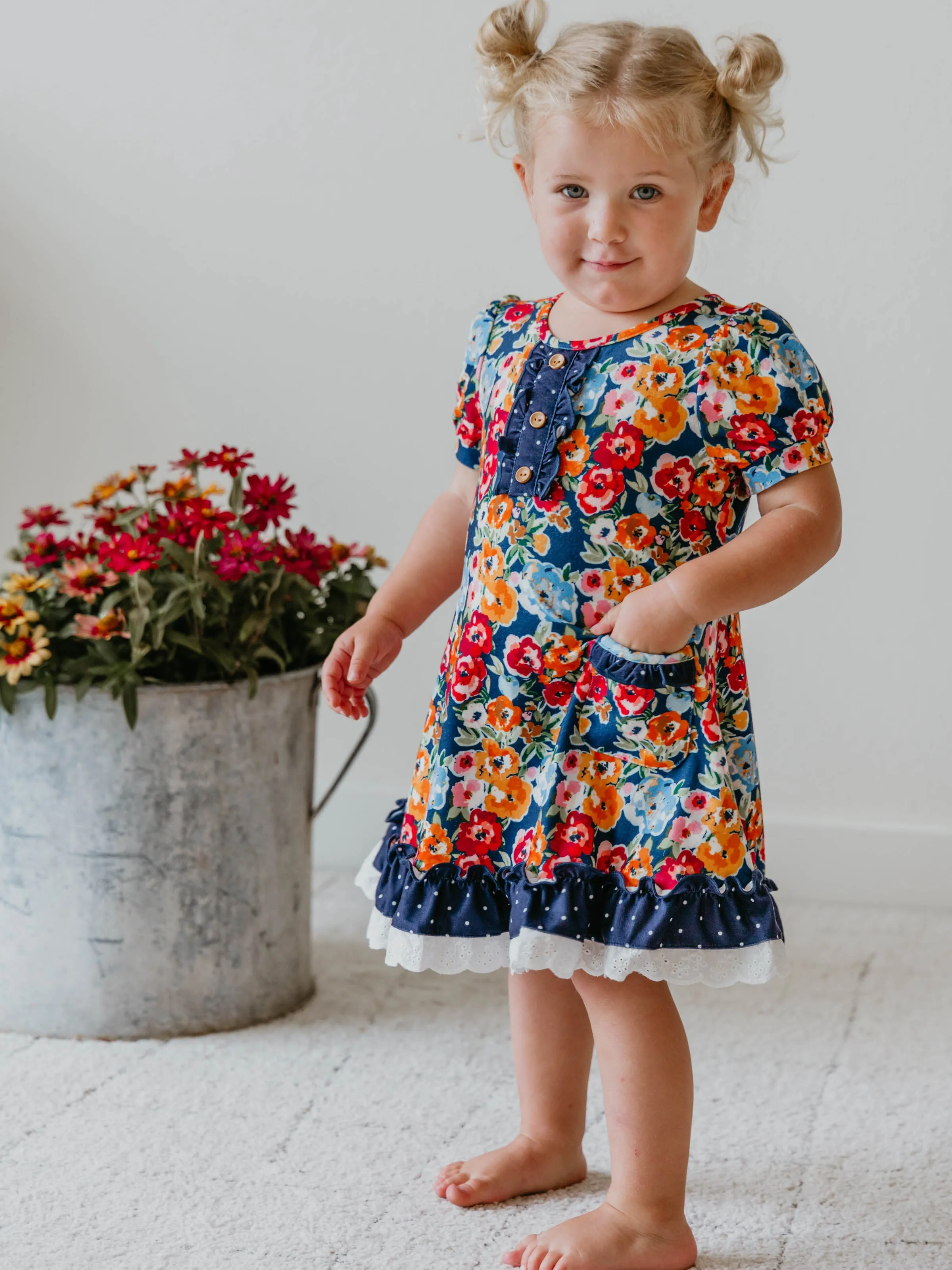 Everyday Play Dress - Navy Fall Blooms