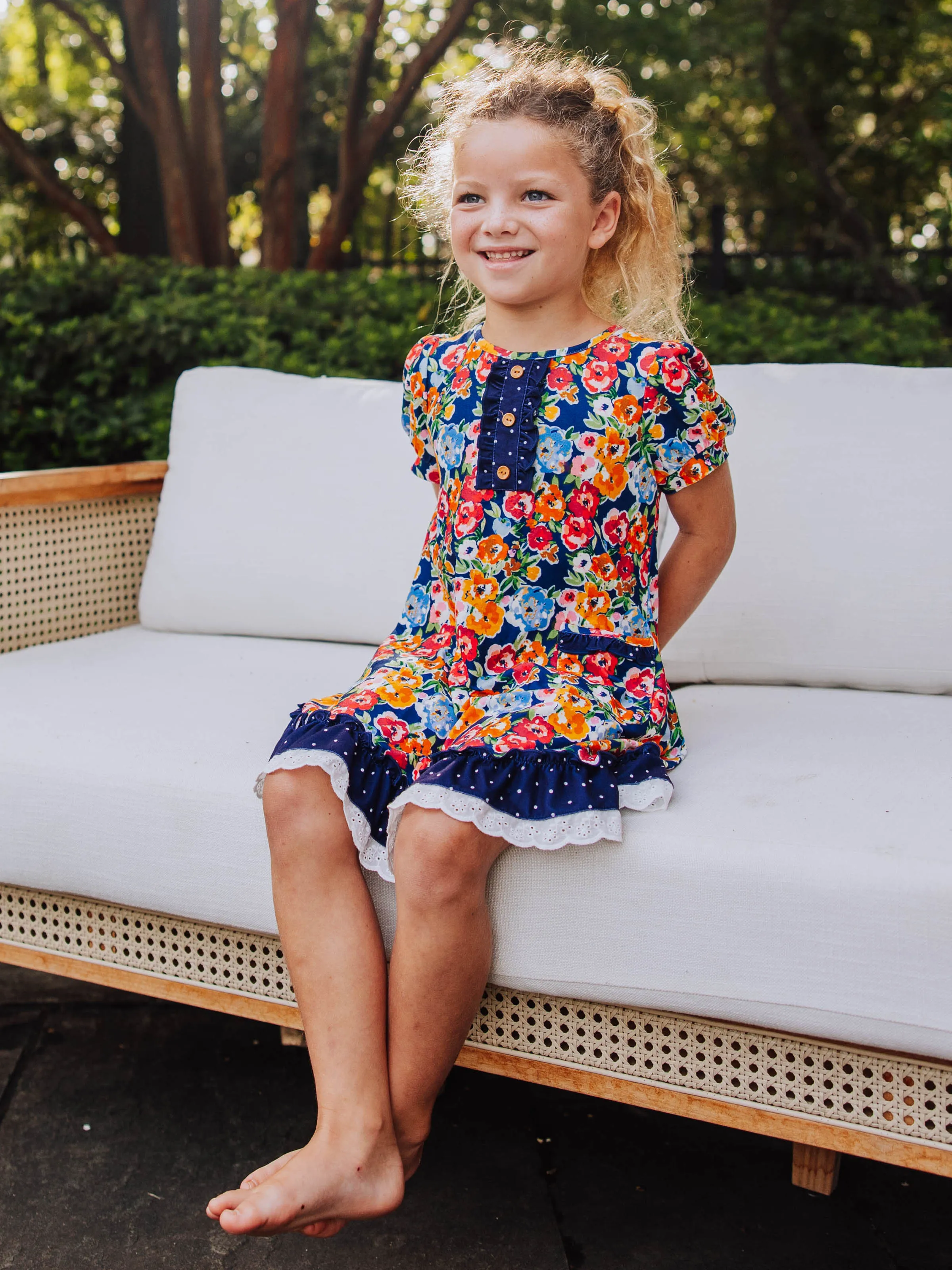 Everyday Play Dress - Navy Fall Blooms