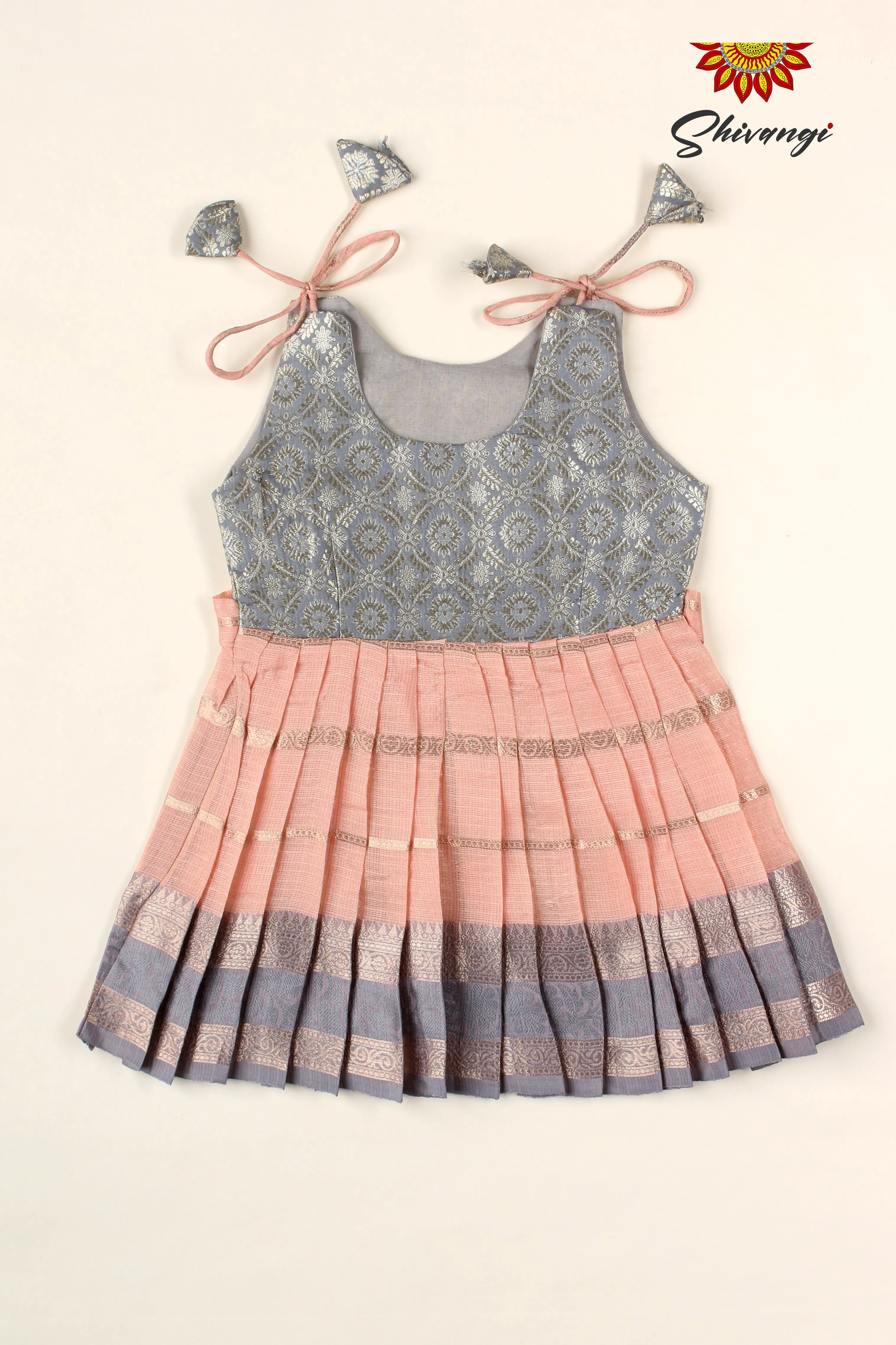 Floral Lines Peach Girls Baby Frock