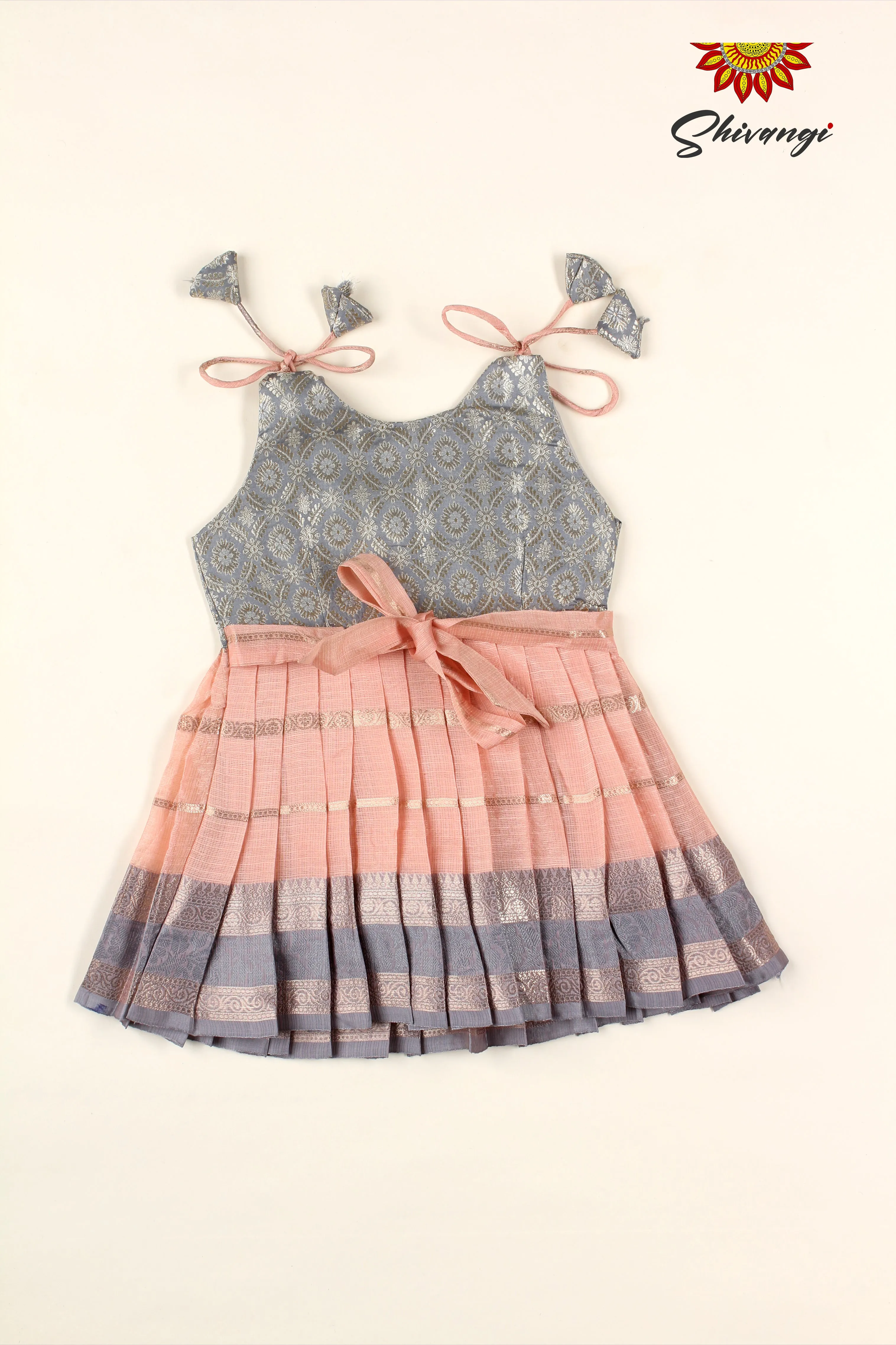 Floral Lines Peach Girls Baby Frock