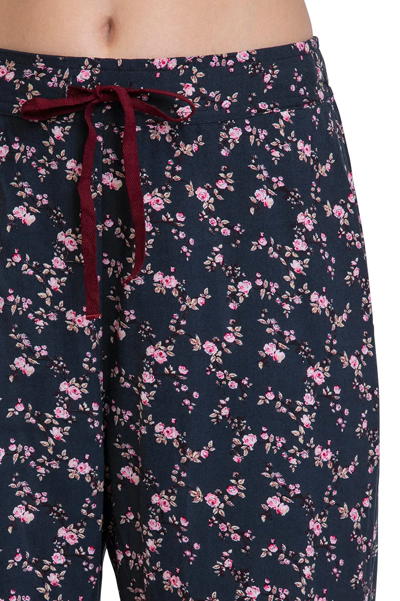 Full Length Pyjama Bottom - Floral Pr Navy