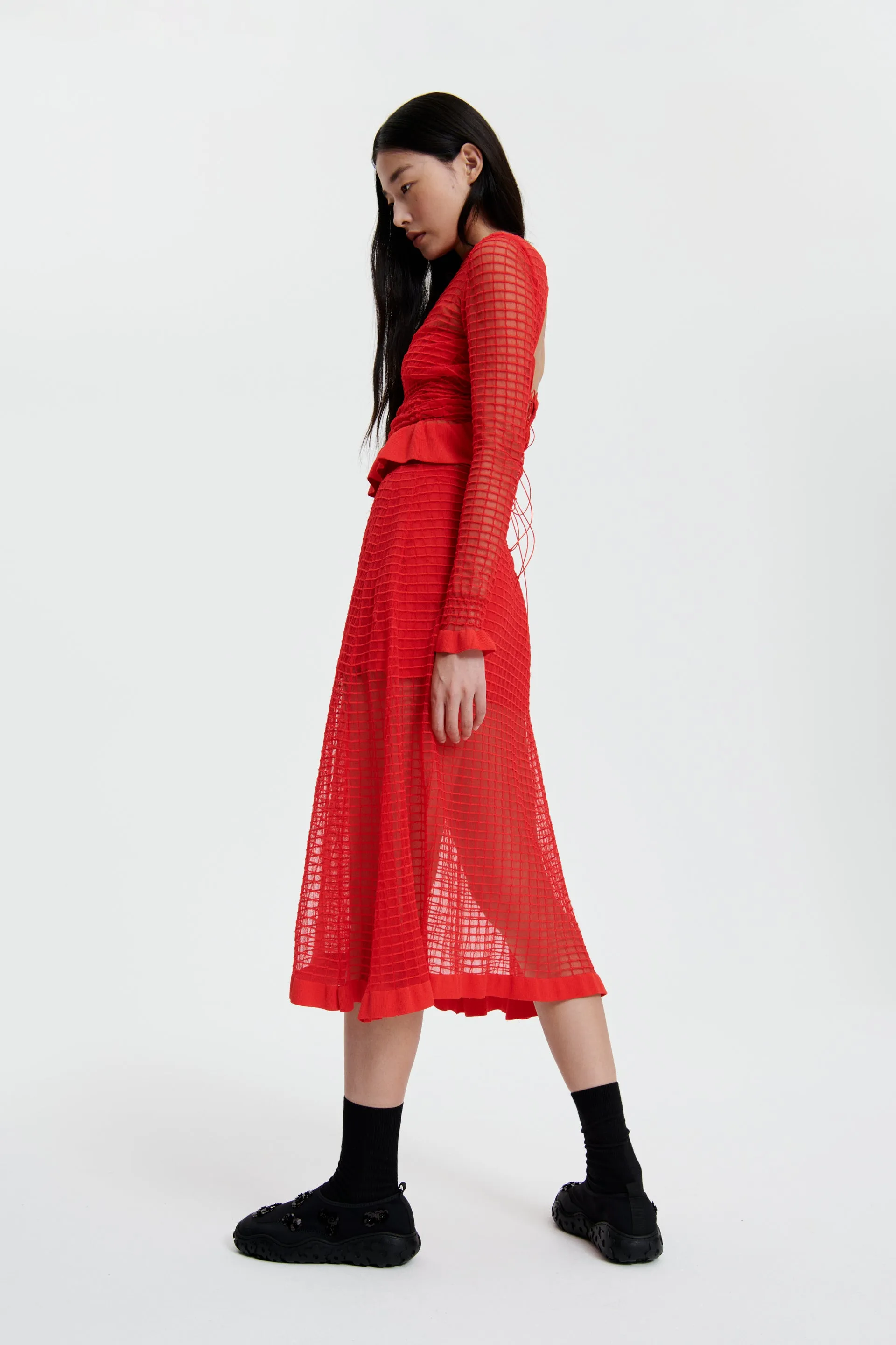 GEMMA | SKIRT MATISSE SHEER GRID POPPY RED