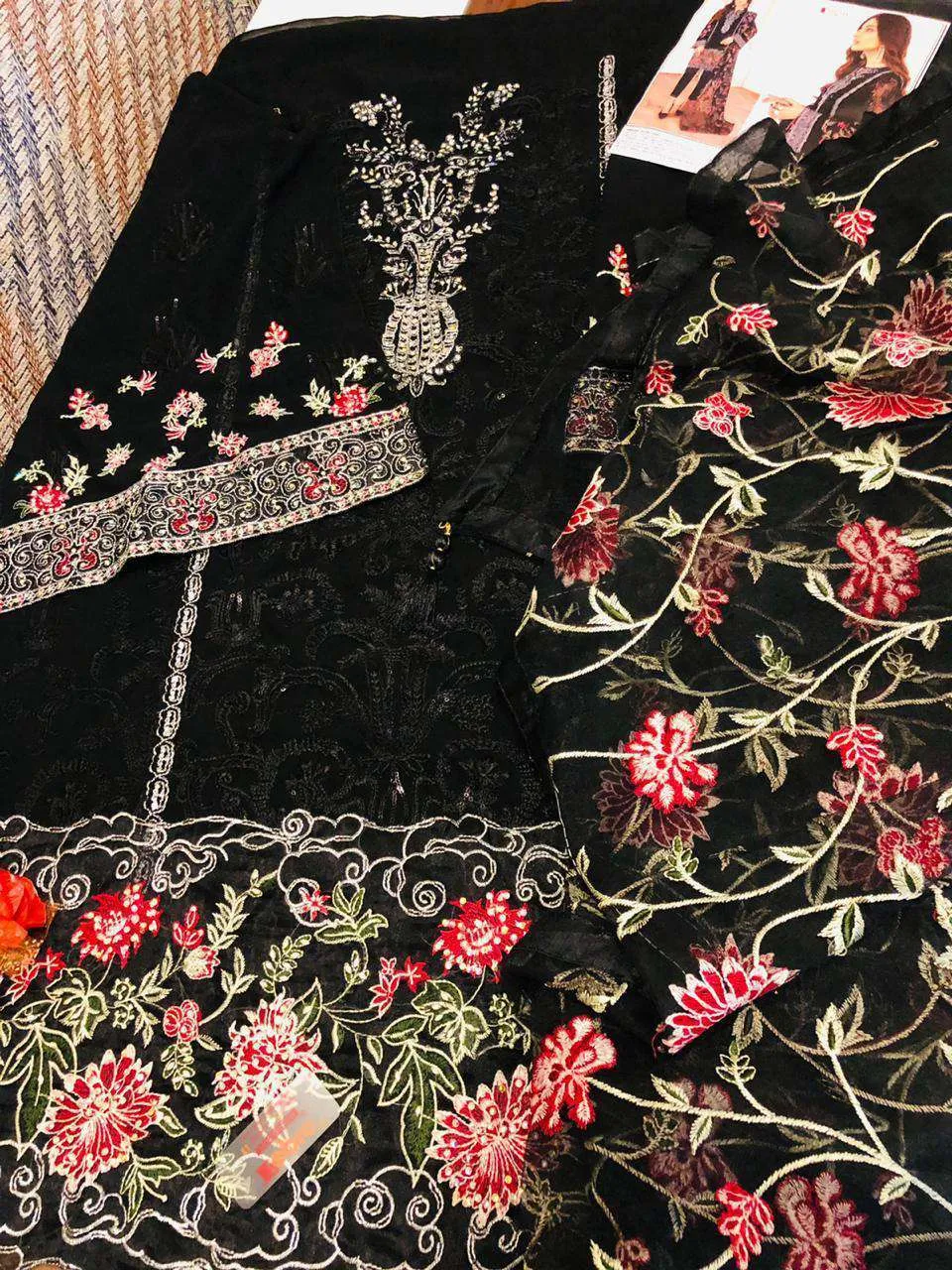 Georgette with Heavy Embroidery and Mirror Work Unstitched Pakistani Suits