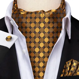 Golden Polka Dot Ascot Pocket Square Cufflinks Set