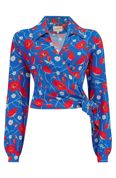 Grace Wrap Blouse In Poppy Print