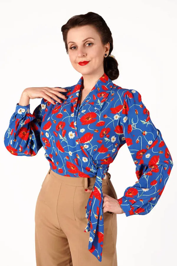 Grace Wrap Blouse In Poppy Print