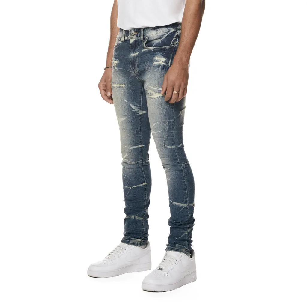 Gun Shot Effect & Lightning Washed Super Skinny Denim Jeans - Westport Blue