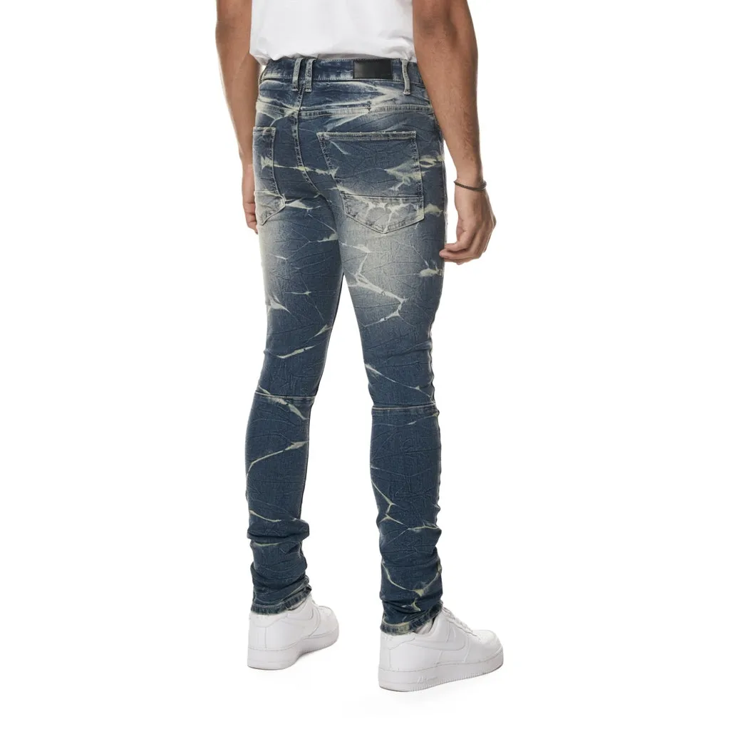 Gun Shot Effect & Lightning Washed Super Skinny Denim Jeans - Westport Blue