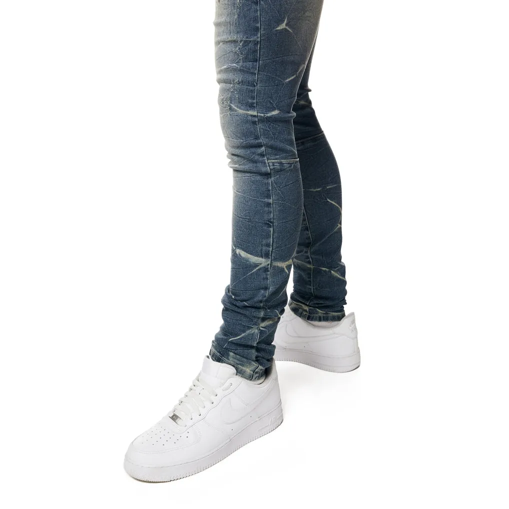 Gun Shot Effect & Lightning Washed Super Skinny Denim Jeans - Westport Blue