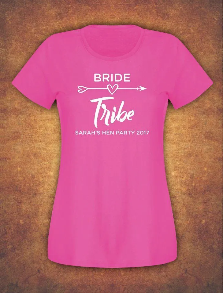 Hen Do Party Bride Tribe Personalised T-shirt Ladies Female Fushia