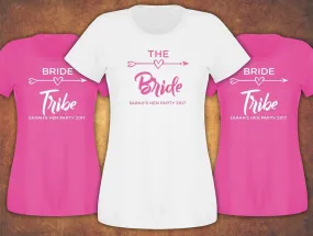 Hen Do Party Bride Tribe Personalised T-shirt Ladies Female Fushia