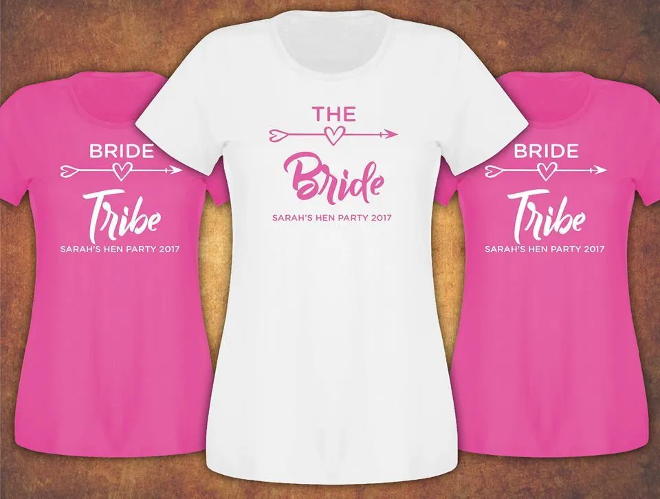 Hen Do Party Bride Tribe Personalised T-shirt Ladies Female Fushia