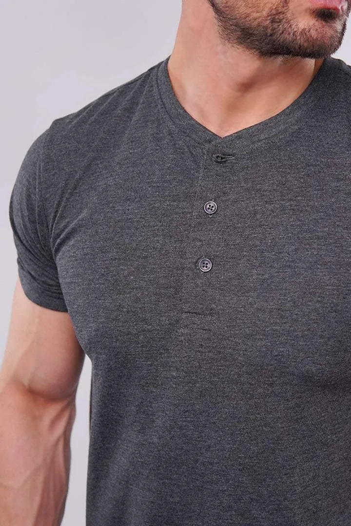 Henley T-Shirt - Charcoal Grey