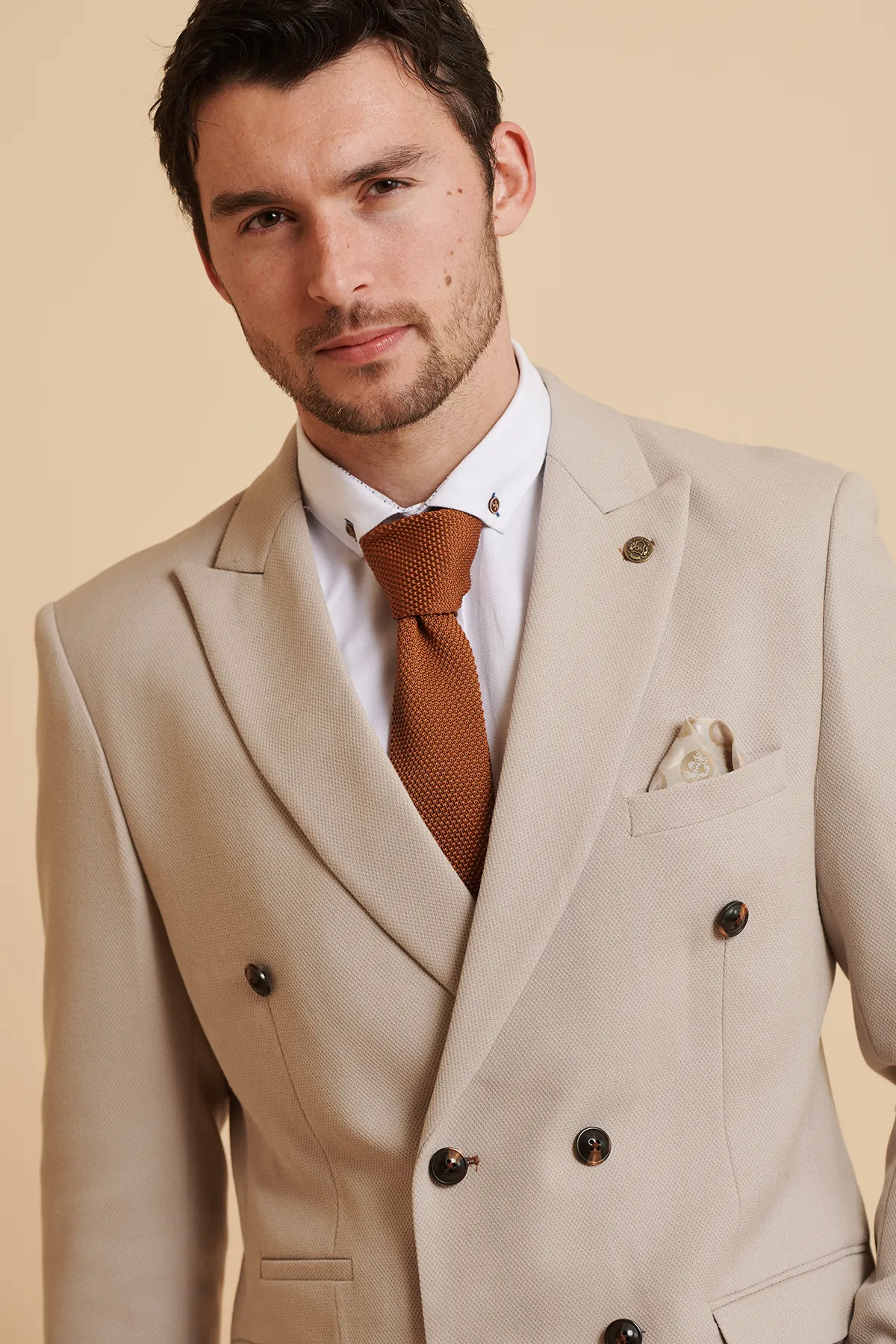 HM5 - Stone Double-Breasted Two Piece Suit