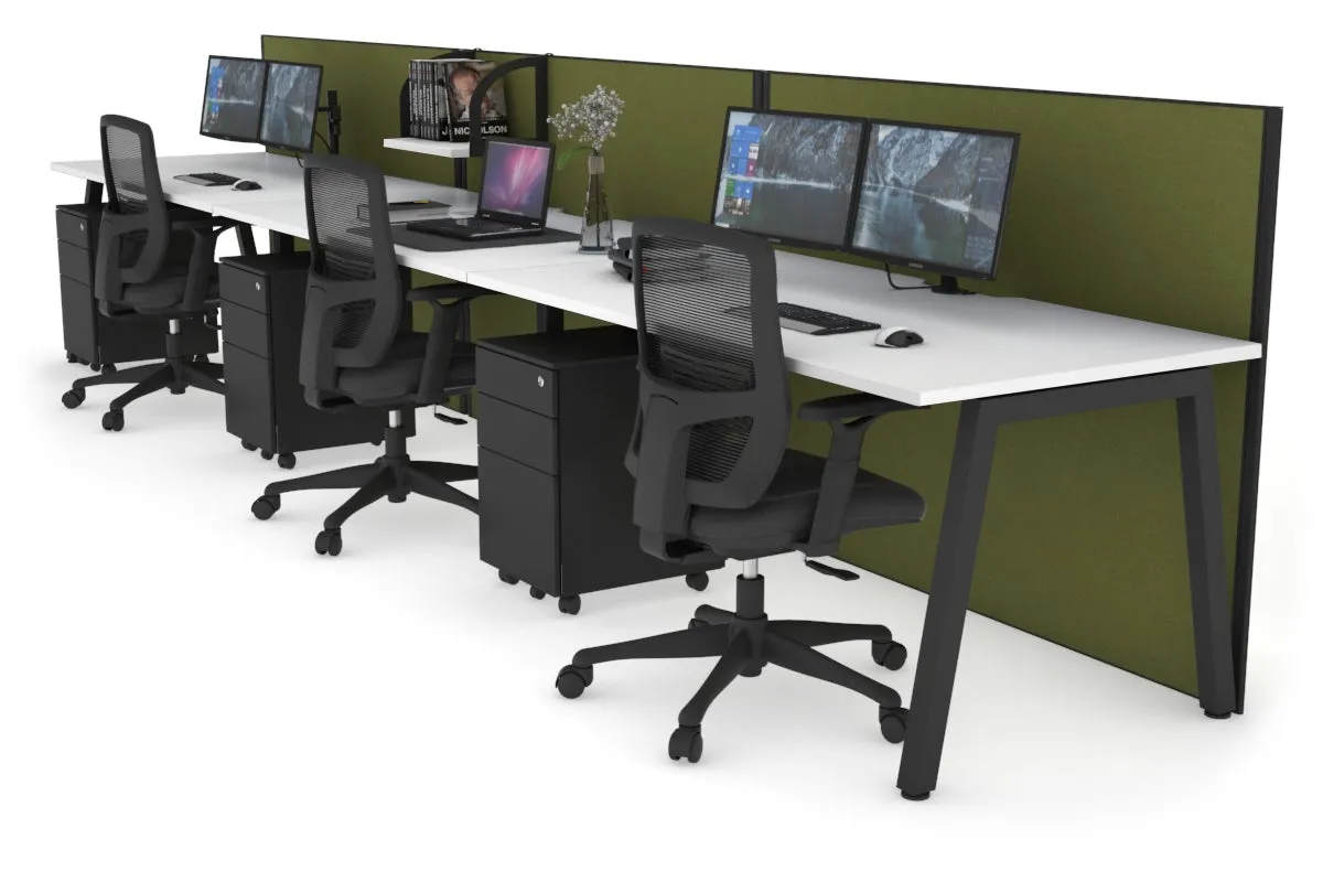 Horizon Quadro 3 Person Run A Legs Office Workstation [1200L x 800W with Cable Scallop]