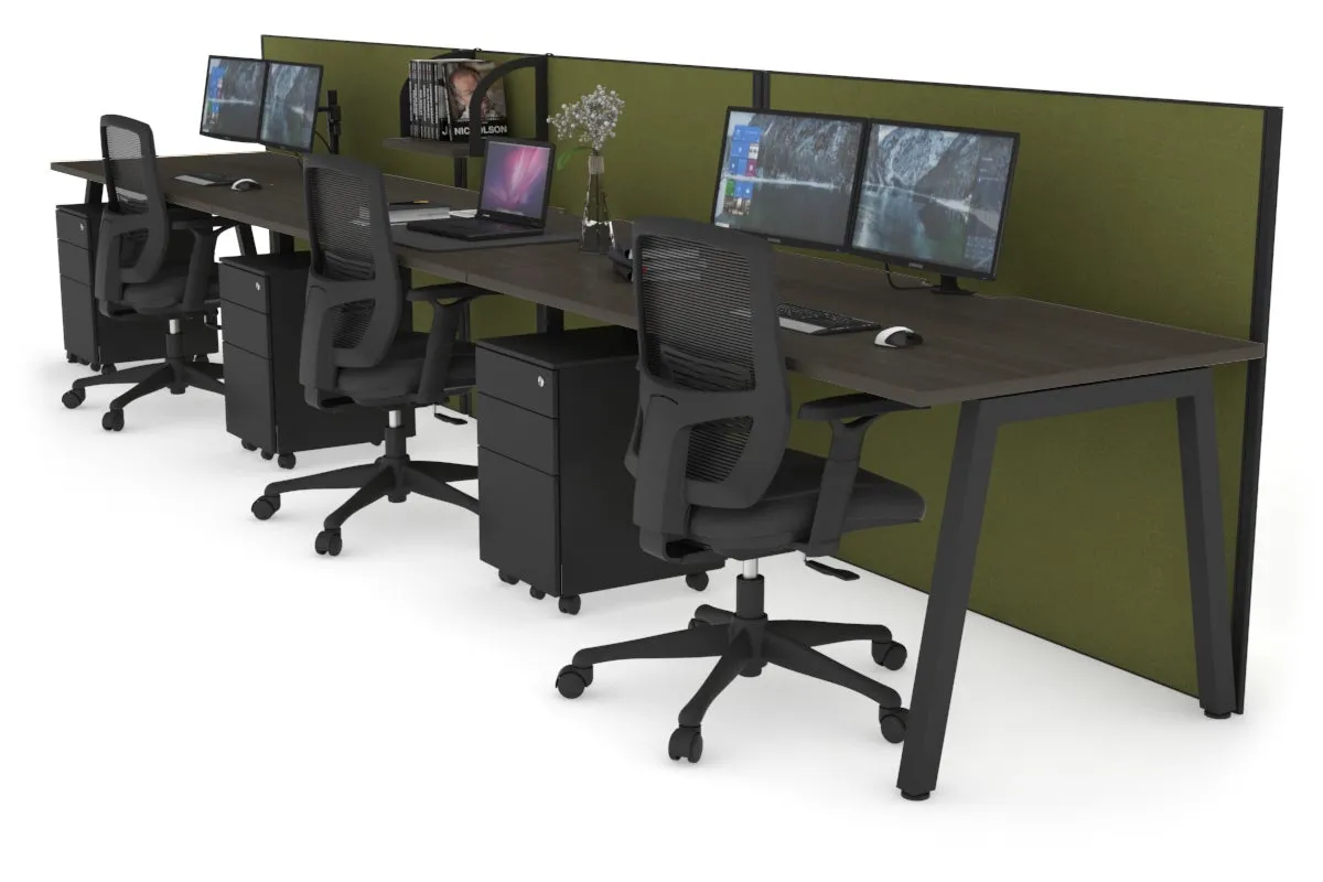 Horizon Quadro 3 Person Run A Legs Office Workstation [1200L x 800W with Cable Scallop]