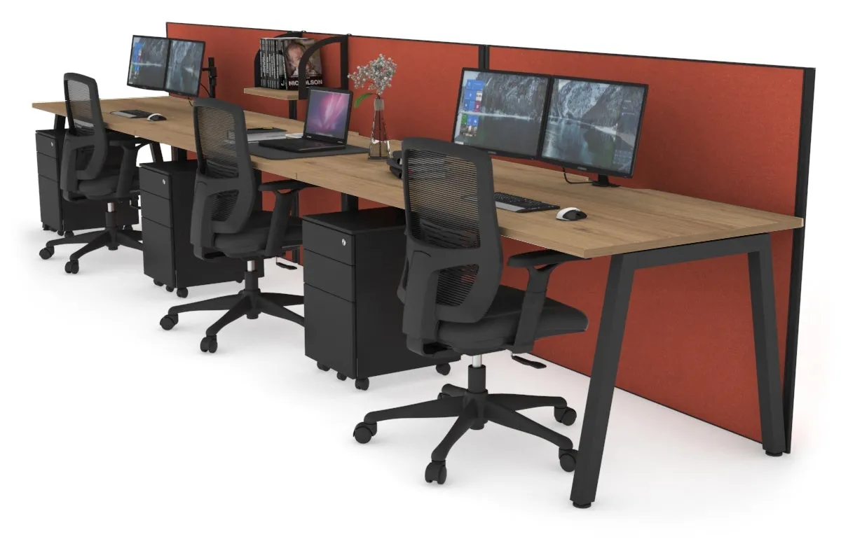 Horizon Quadro 3 Person Run A Legs Office Workstation [1200L x 800W with Cable Scallop]