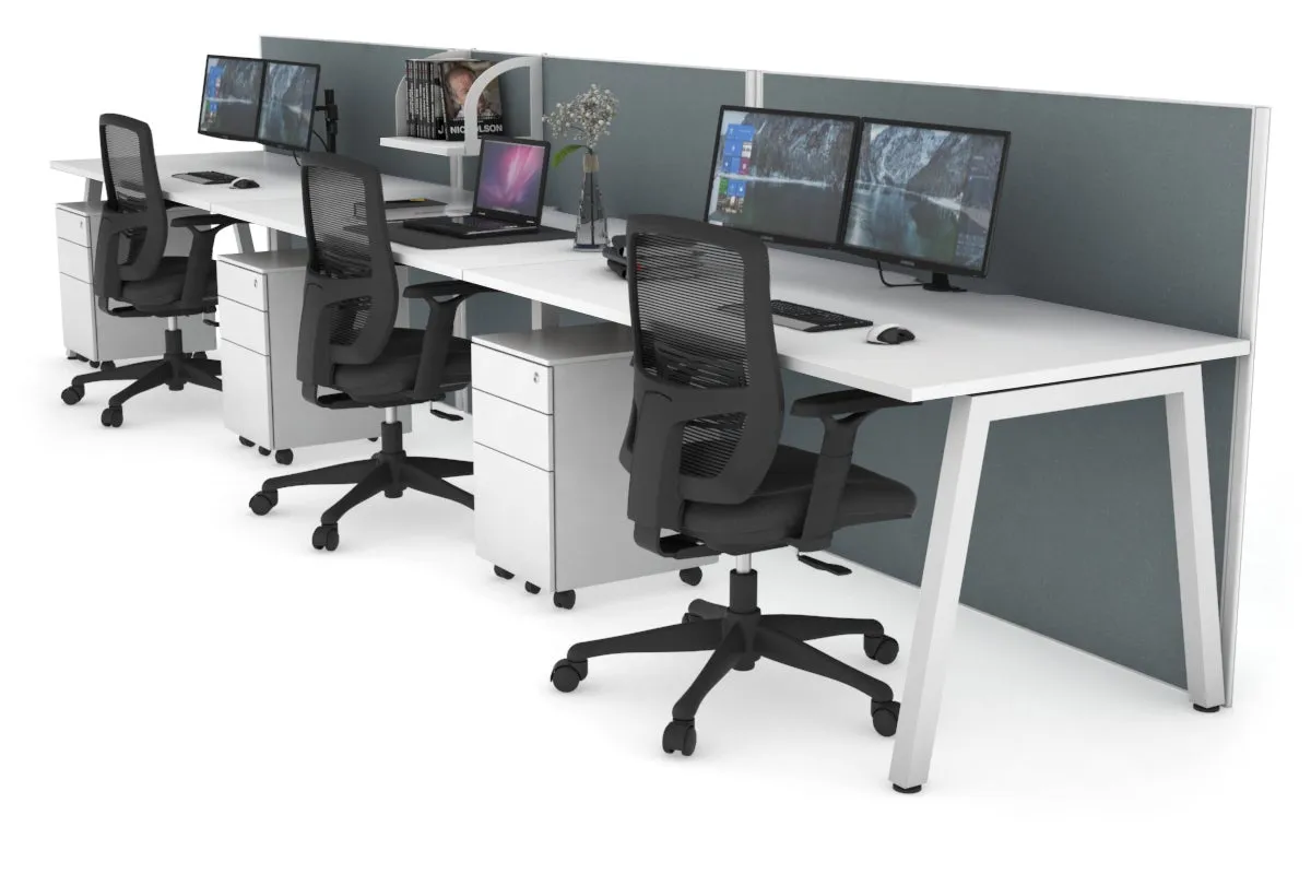 Horizon Quadro 3 Person Run A Legs Office Workstation [1200L x 800W with Cable Scallop]