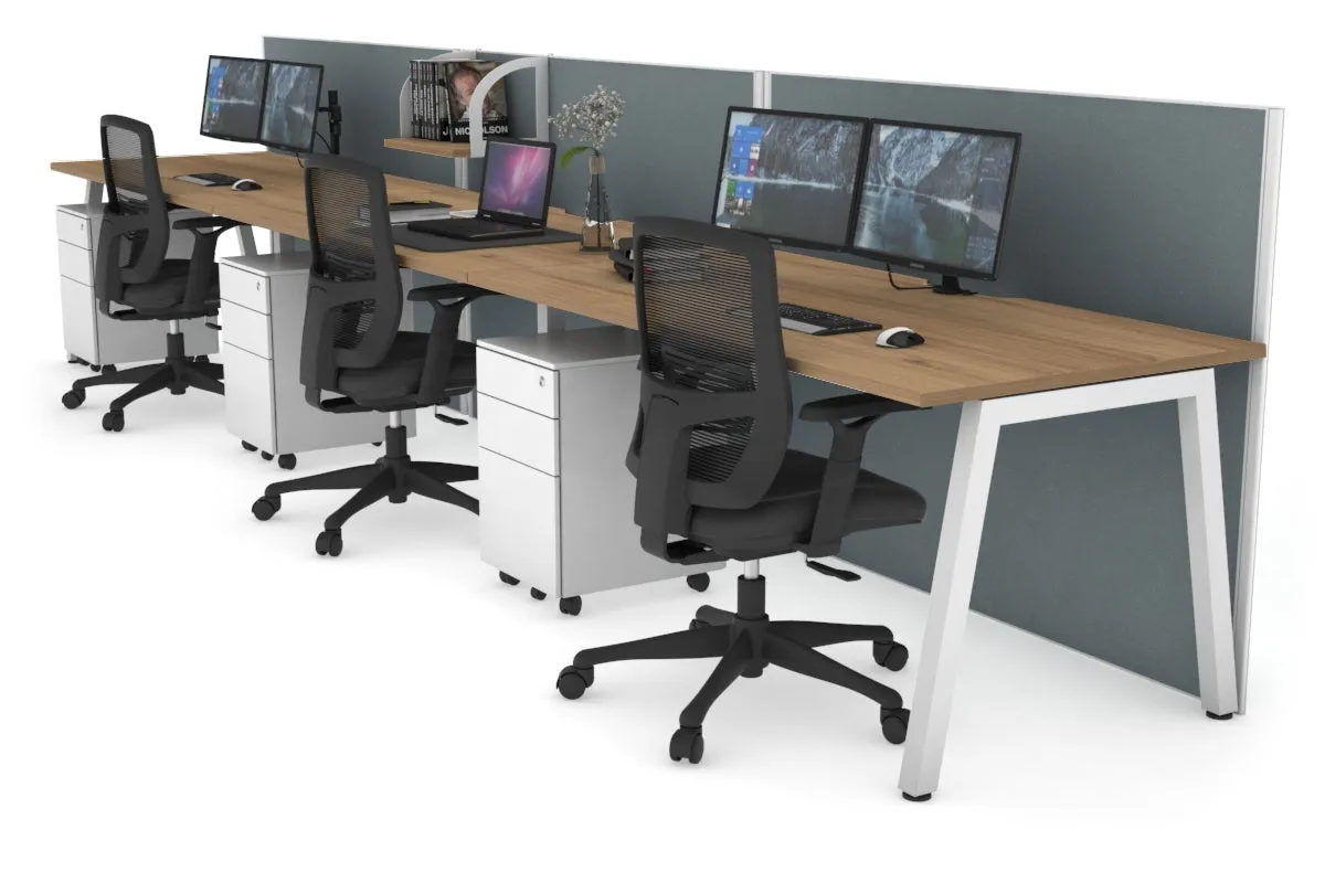 Horizon Quadro 3 Person Run A Legs Office Workstation [1200L x 800W with Cable Scallop]