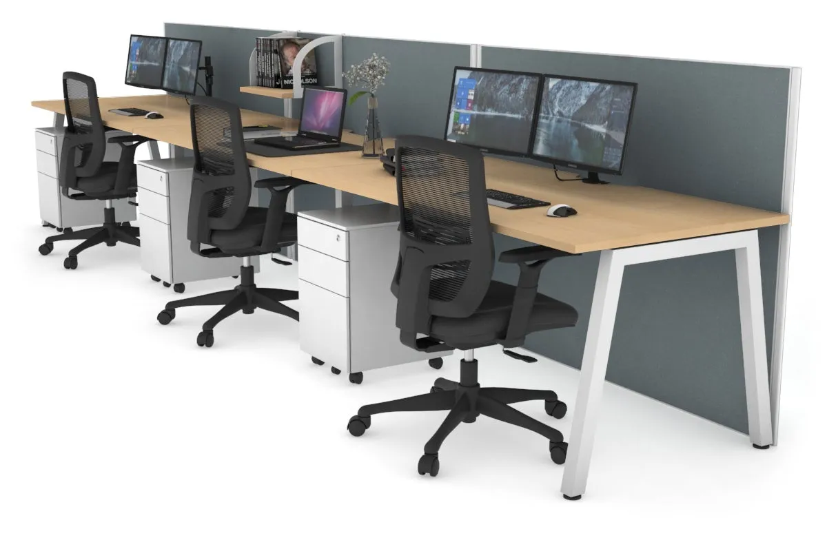 Horizon Quadro 3 Person Run A Legs Office Workstation [1200L x 800W with Cable Scallop]