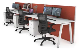 Horizon Quadro 3 Person Run A Legs Office Workstation [1400L x 700W]