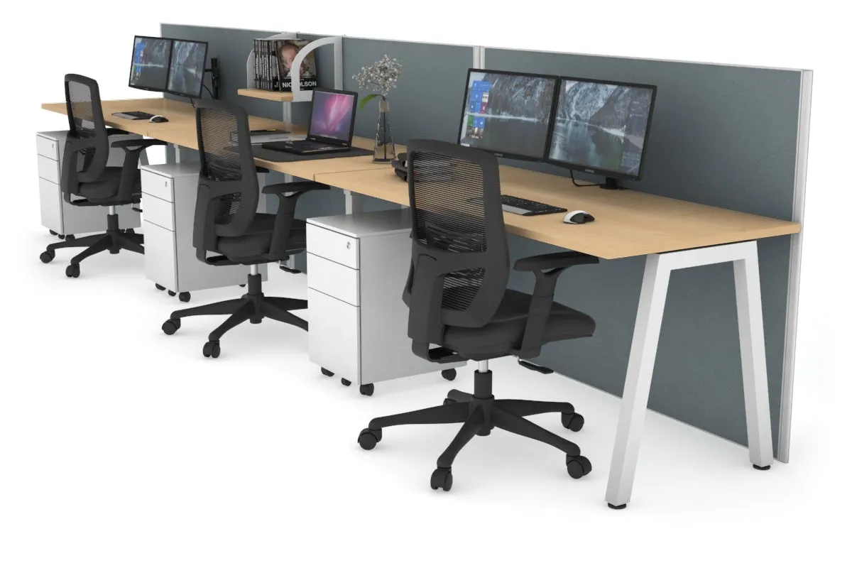 Horizon Quadro 3 Person Run A Legs Office Workstation [1400L x 700W]