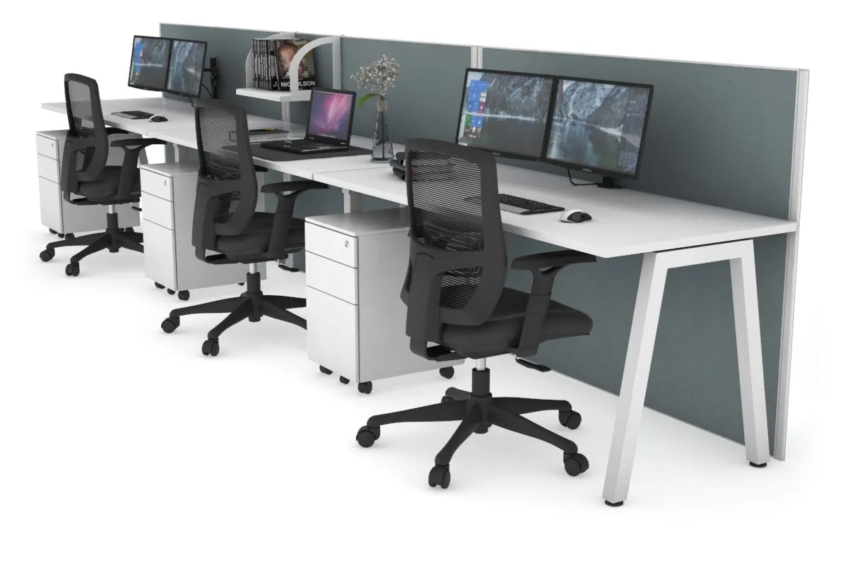 Horizon Quadro 3 Person Run A Legs Office Workstation [1400L x 700W]