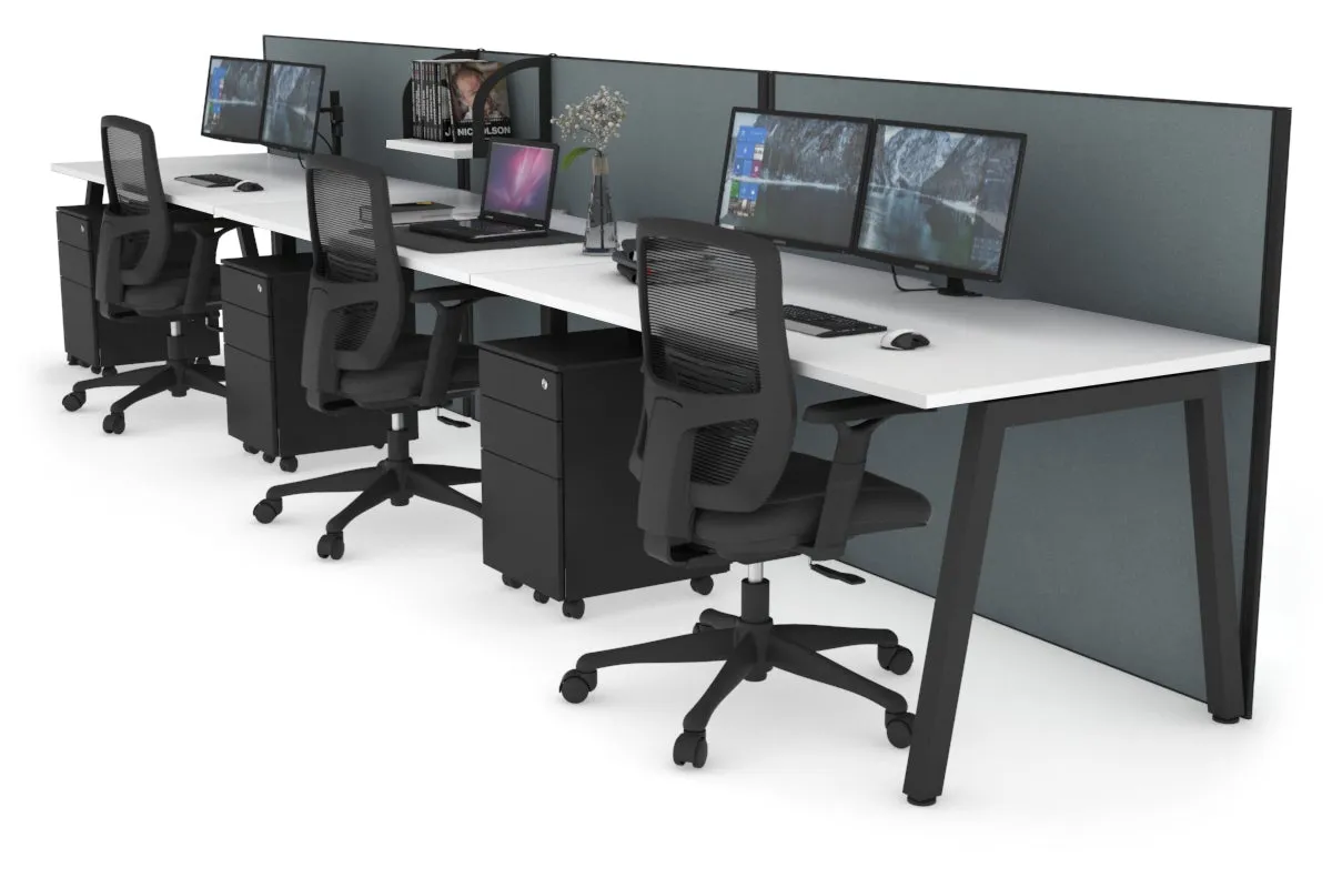 Horizon Quadro 3 Person Run A Legs Office Workstation [1400L x 800W with Cable Scallop]