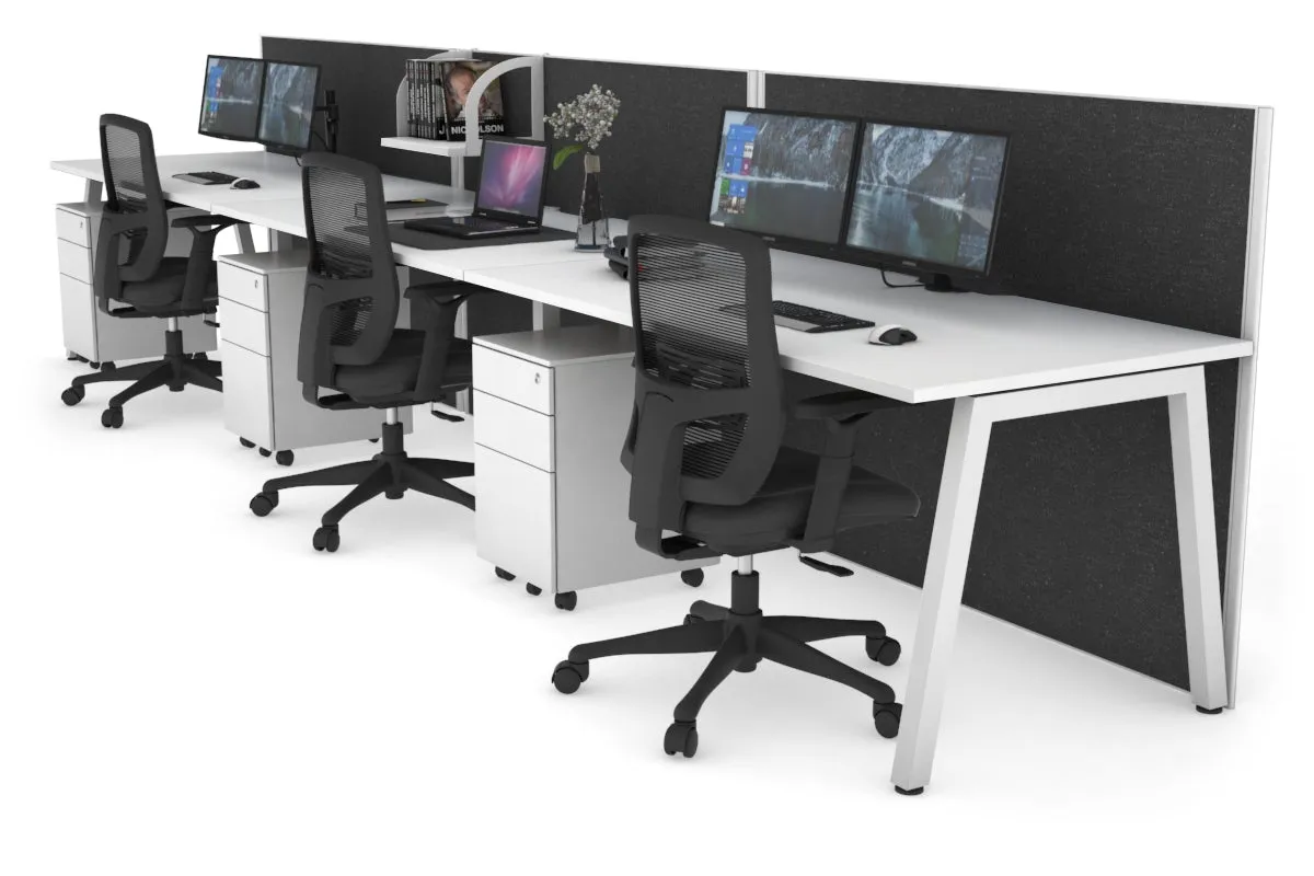 Horizon Quadro 3 Person Run A Legs Office Workstation [1400L x 800W with Cable Scallop]