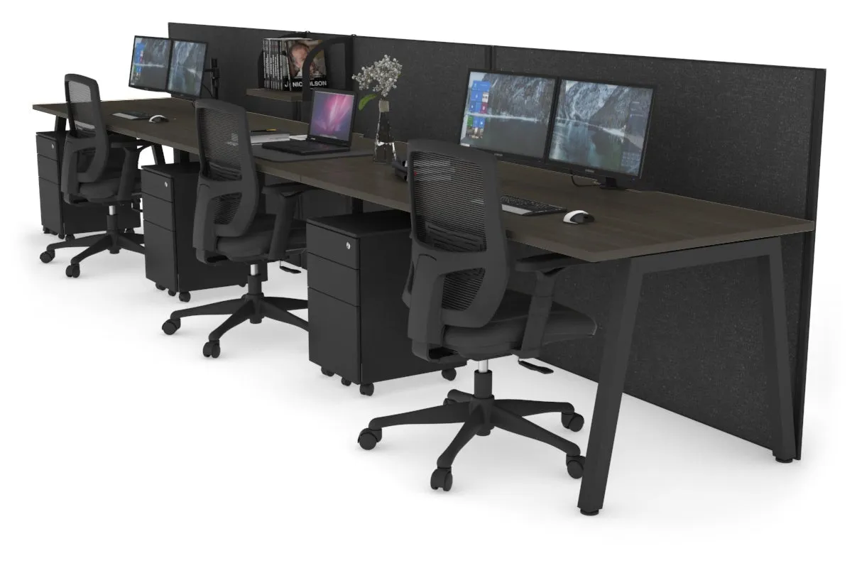 Horizon Quadro 3 Person Run A Legs Office Workstation [1400L x 800W with Cable Scallop]