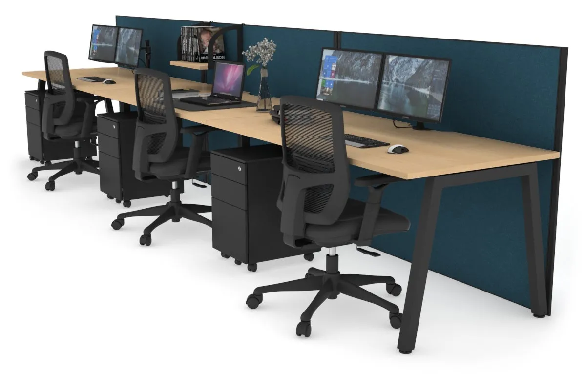 Horizon Quadro 3 Person Run A Legs Office Workstation [1400L x 800W with Cable Scallop]