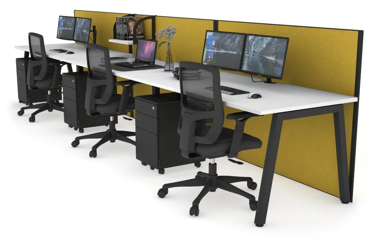 Horizon Quadro 3 Person Run A Legs Office Workstation [1400L x 800W with Cable Scallop]