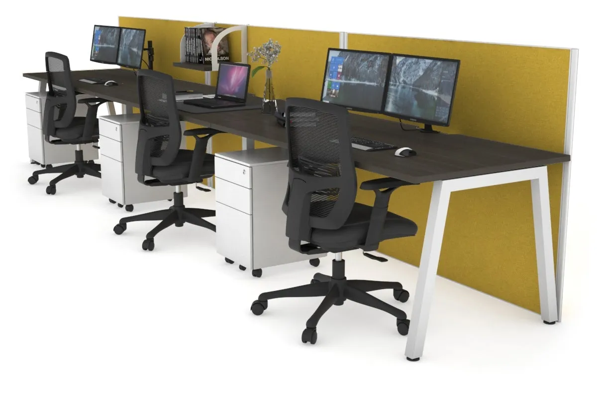 Horizon Quadro 3 Person Run A Legs Office Workstation [1400L x 800W with Cable Scallop]