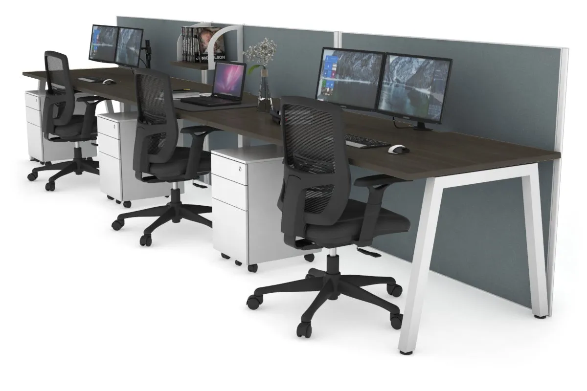 Horizon Quadro 3 Person Run A Legs Office Workstation [1400L x 800W with Cable Scallop]