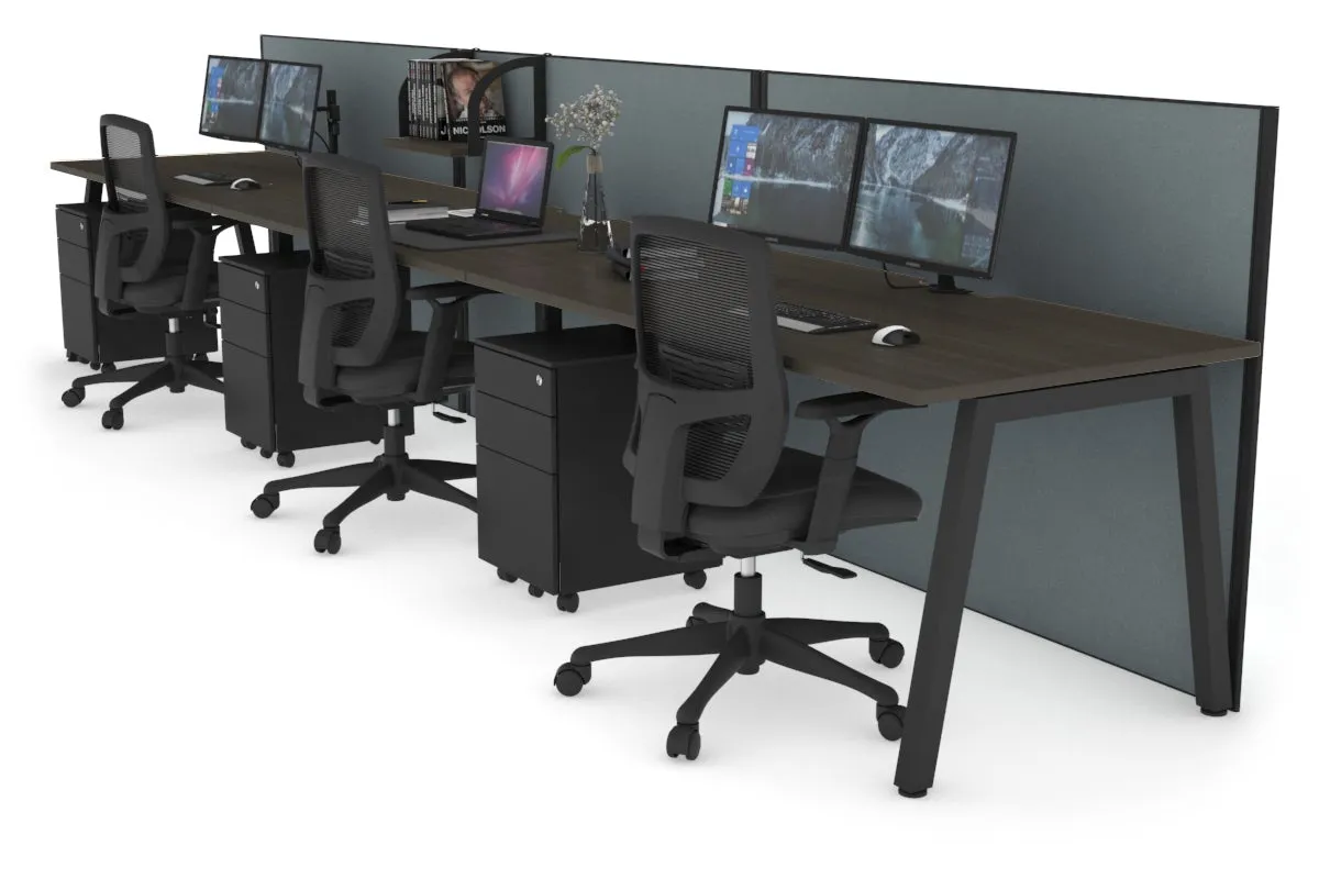 Horizon Quadro 3 Person Run A Legs Office Workstation [1400L x 800W with Cable Scallop]