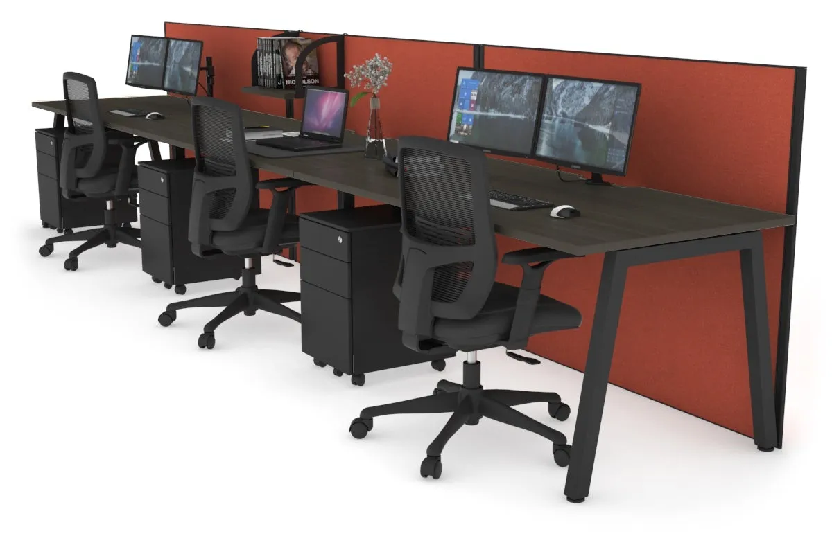 Horizon Quadro 3 Person Run A Legs Office Workstation [1400L x 800W with Cable Scallop]