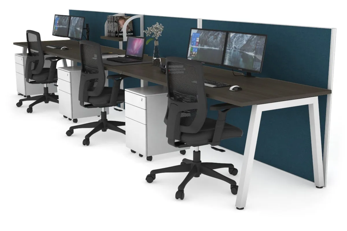 Horizon Quadro 3 Person Run A Legs Office Workstation [1400L x 800W with Cable Scallop]