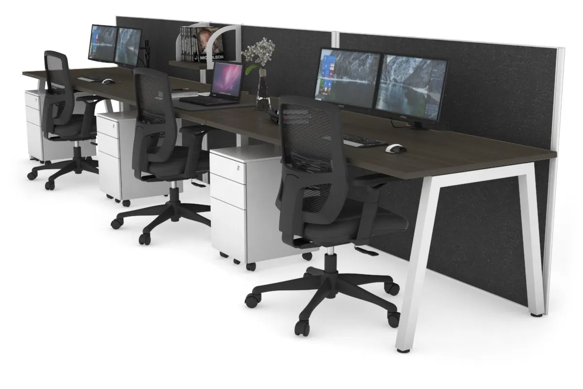 Horizon Quadro 3 Person Run A Legs Office Workstation [1400L x 800W with Cable Scallop]